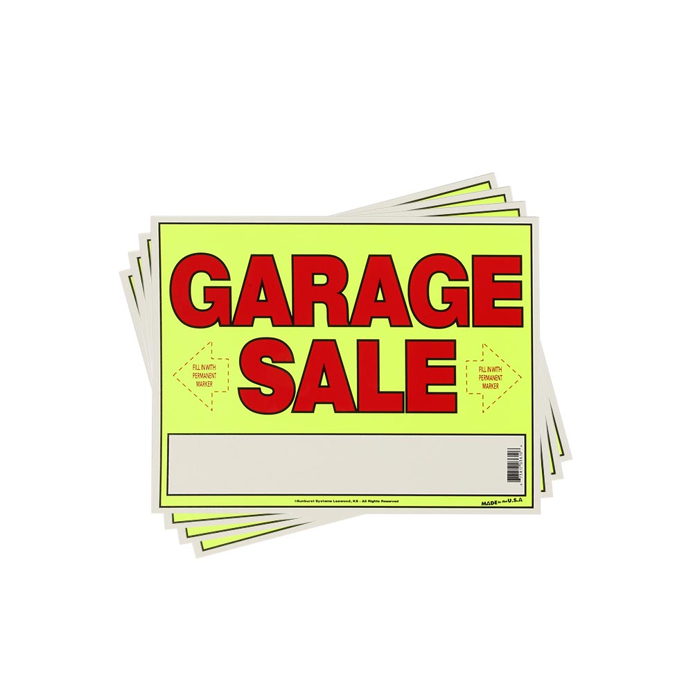 14 x 11 Neon Yellow Garage Sale Sign - 4 Pack