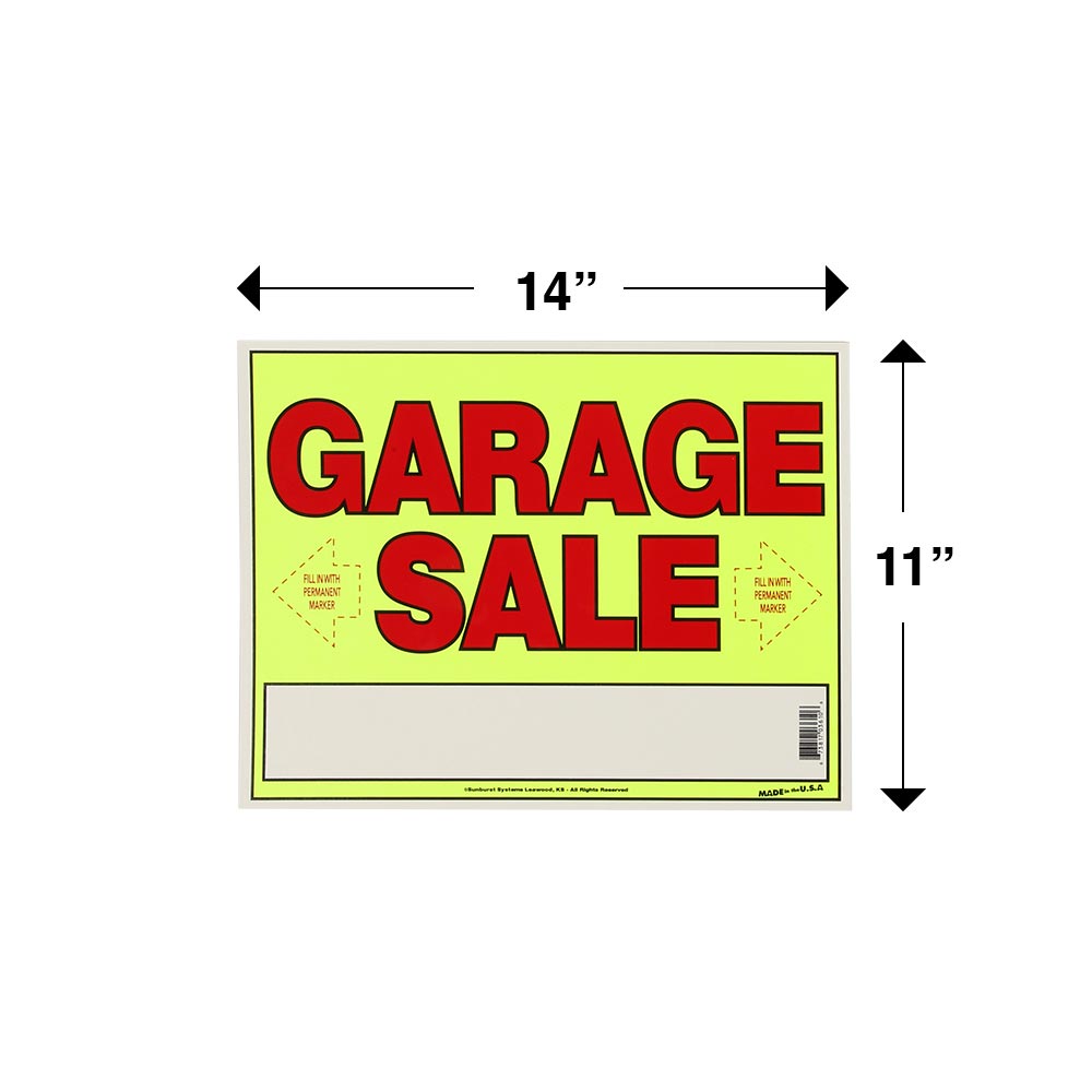 14 x 11 Neon Yellow Garage Sale Sign Dimensions