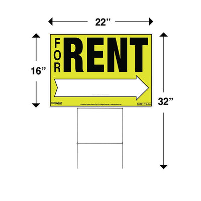 22 x 32 Corrugate For Rent Sign with Stake dimensions.
