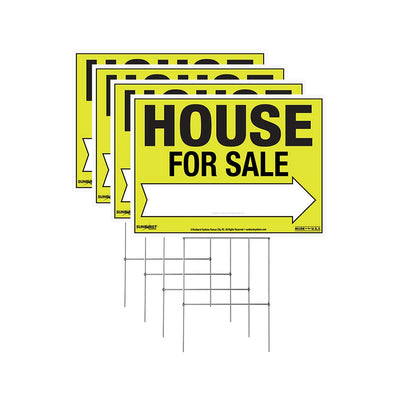 22 x 32 Corrugate House For Sale Sign with Stake - 4 Pack.