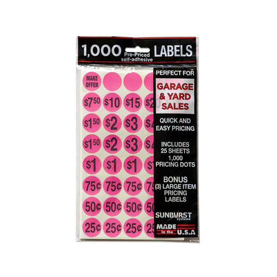 1000 Ct Pre-Priced Labels - Pink