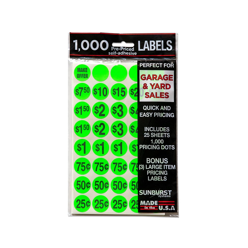 1000 Ct Pre-Priced Labels - Green