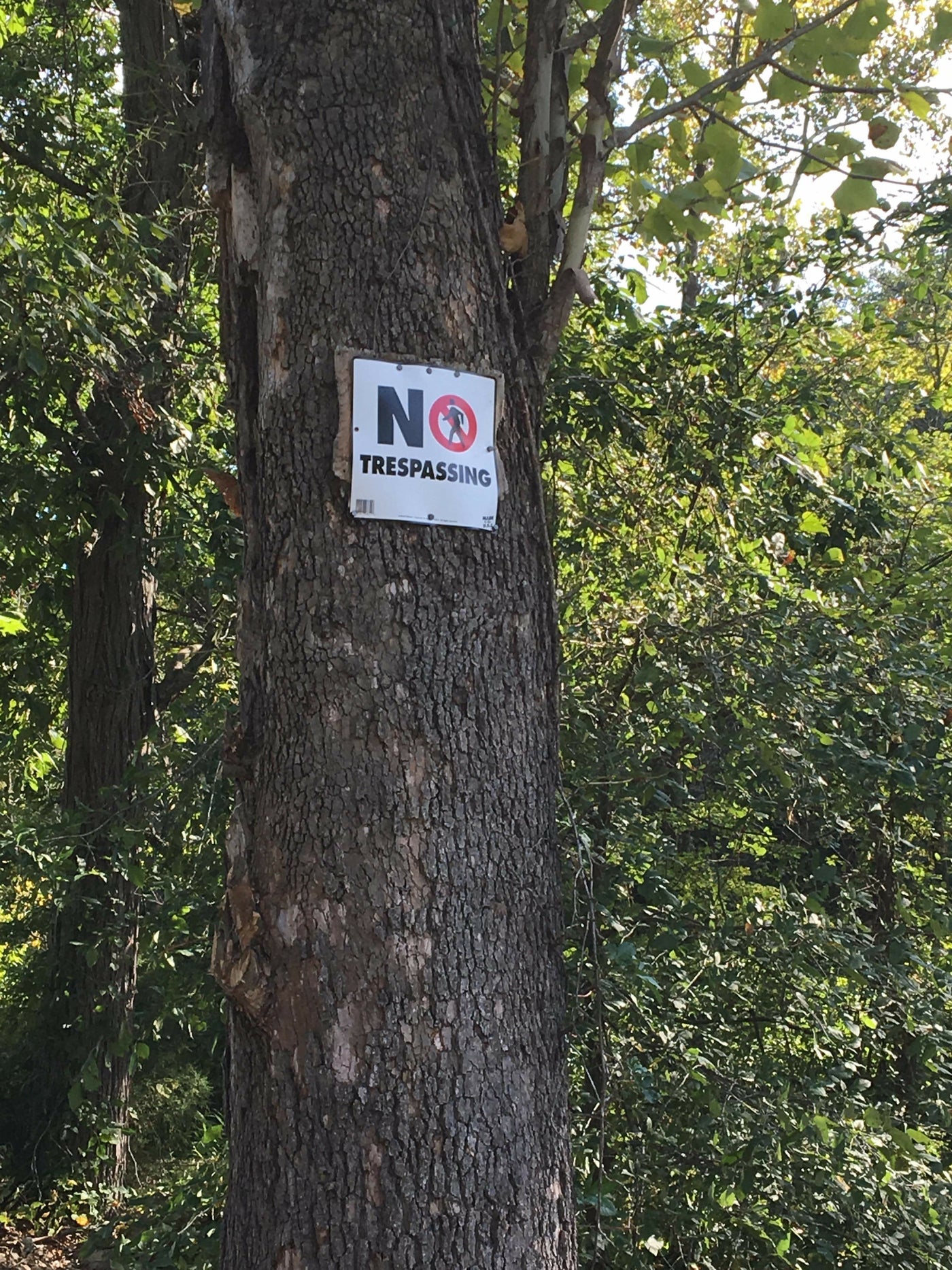 No Trespassing Sign with symbol, white